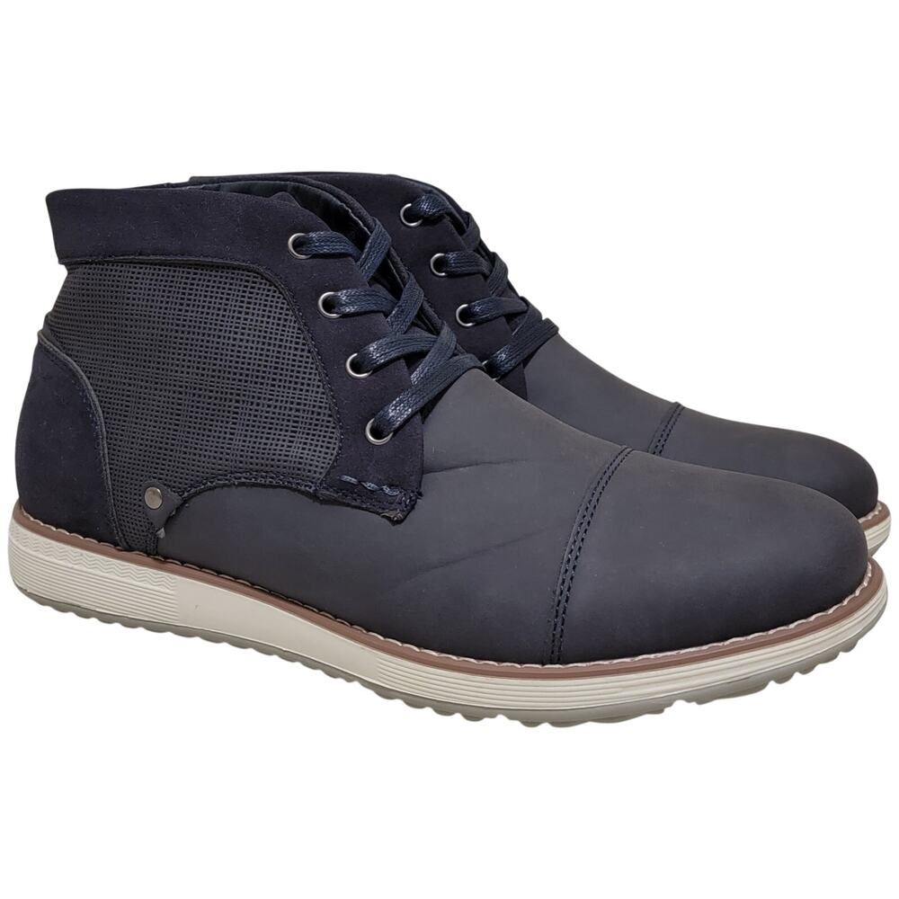 Vance Co Men Austin Cap Toe Chukka Ankle Boot Size US 9.5 Navy Blue Faux Leather